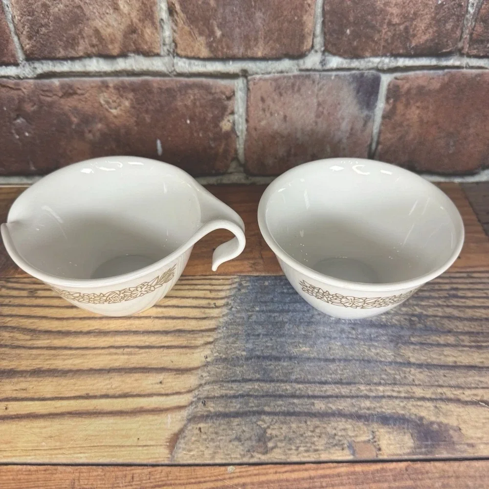 Vintage Corelle White Woodland Brown Sugar Bowl & Hook Handle Creamer Set‎